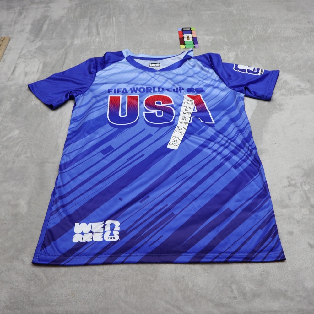 FIFA Shirt Mens Youth XL 16/18 Blue USA World Cup 26 Soccer Football Jersey NEW